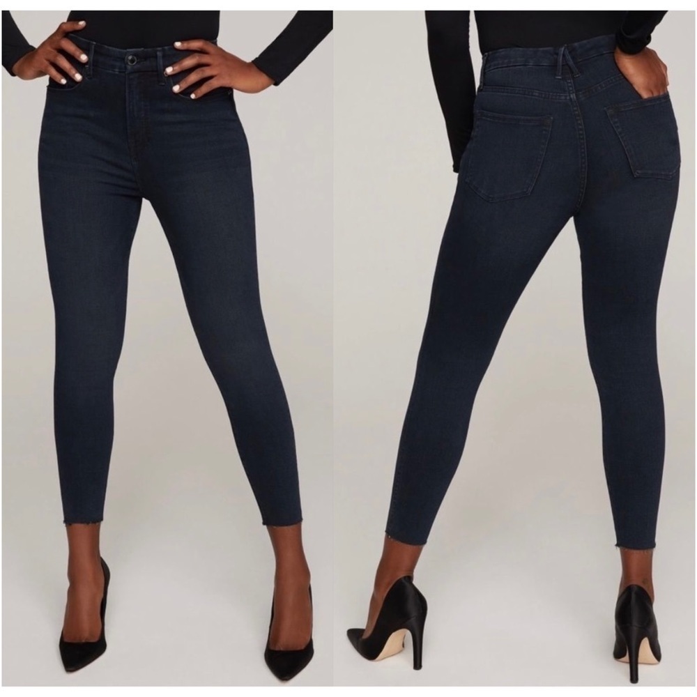 Good American Good Waist Crop Raw Hem Jeans in BLUE631